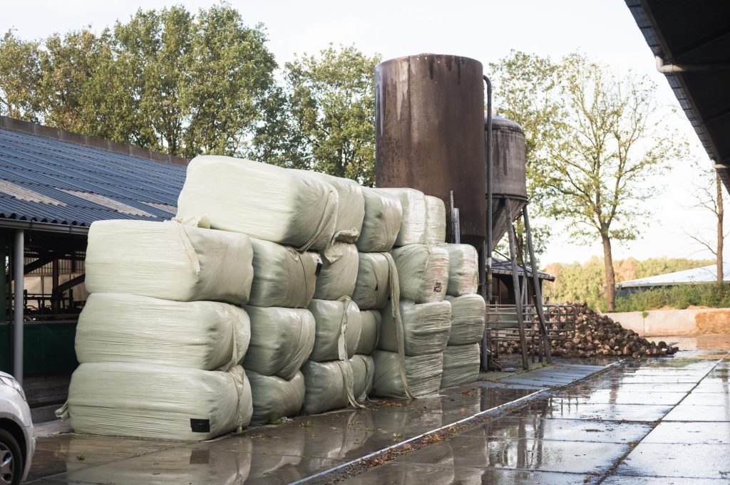 Hay Bales and Silo on Farm