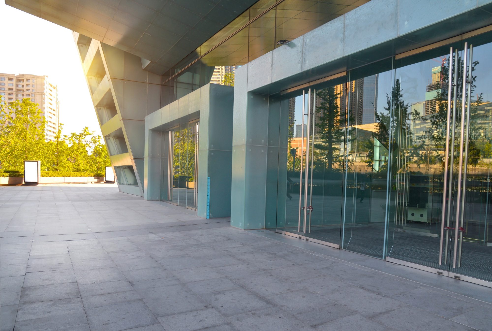 concrete outside of a retail entrance