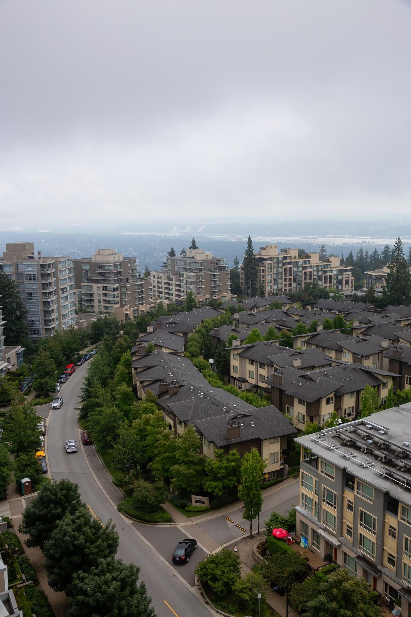 View looking down on residential neighbourhood in Burnaby, BC